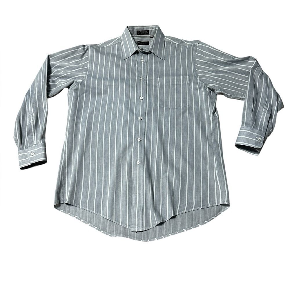 Vintage 90s Christian Dior Monsieur Dress Shirt Mens 15.5 Gray Stripe USA